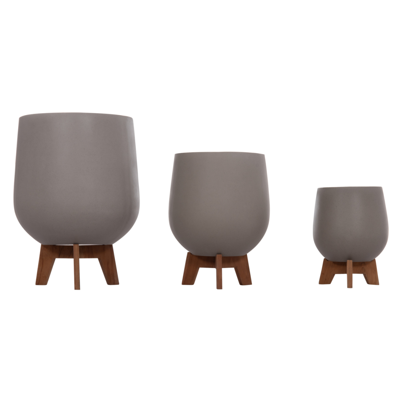 SET 3 POTS/VASES WITH TEAK BASES TRYLL HM4681.03 FIBER CEMENT IN GREY [5]