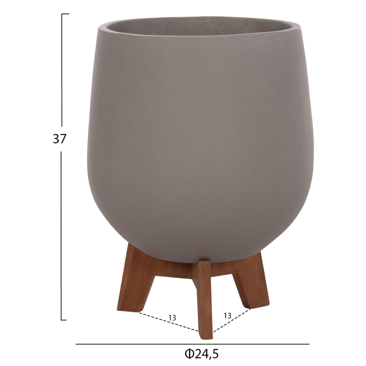 SET 3 POTS/VASES WITH TEAK BASES TRYLL HM4681.03 FIBER CEMENT IN GREY [4]
