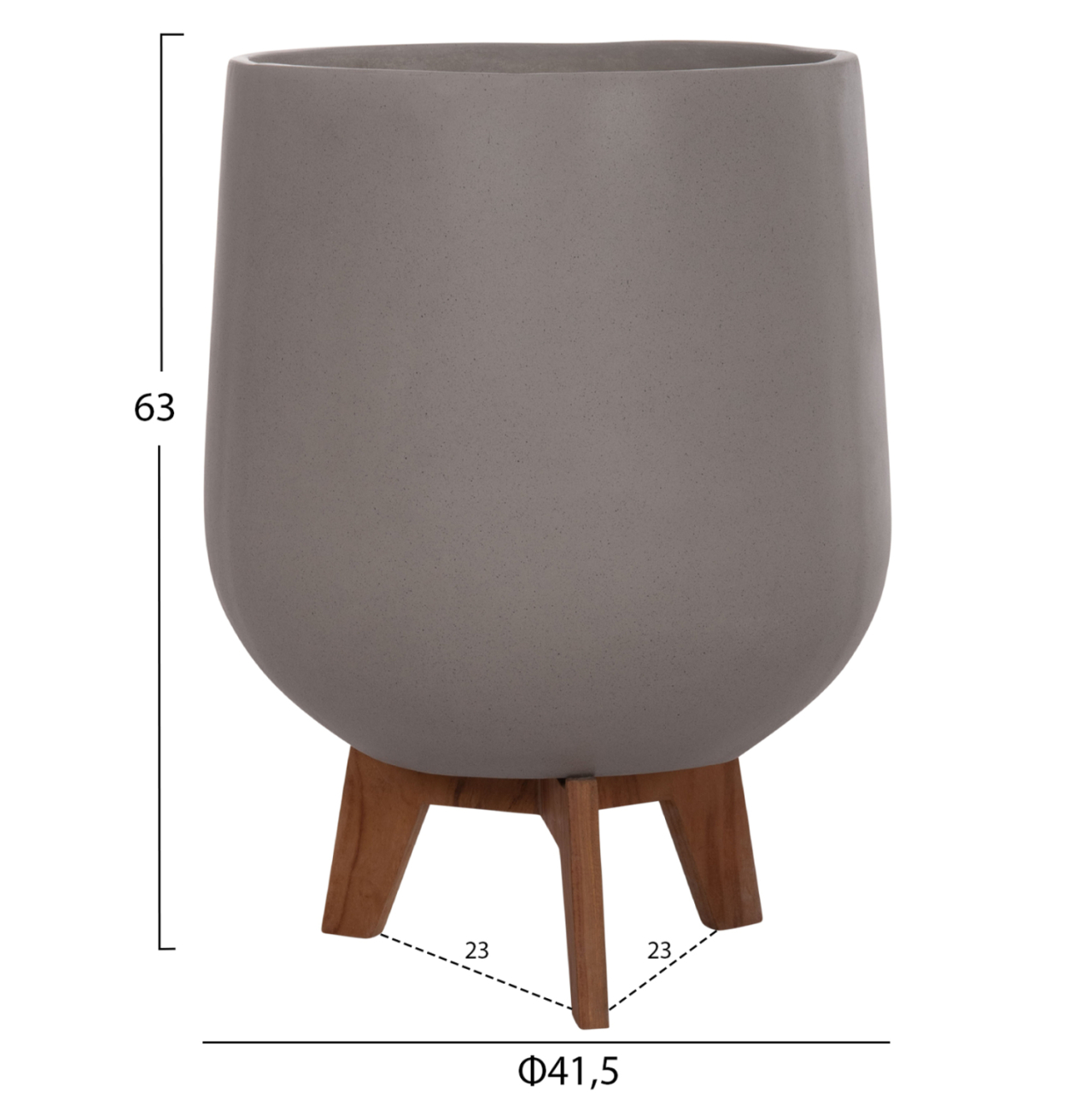 SET 3 POTS/VASES WITH TEAK BASES TRYLL HM4681.03 FIBER CEMENT IN GREY [2]