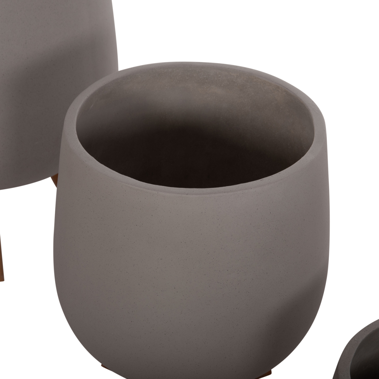 SET 3 POTS/VASES WITH TEAK BASES TRYLL HM4681.03 FIBER CEMENT IN GREY [7]