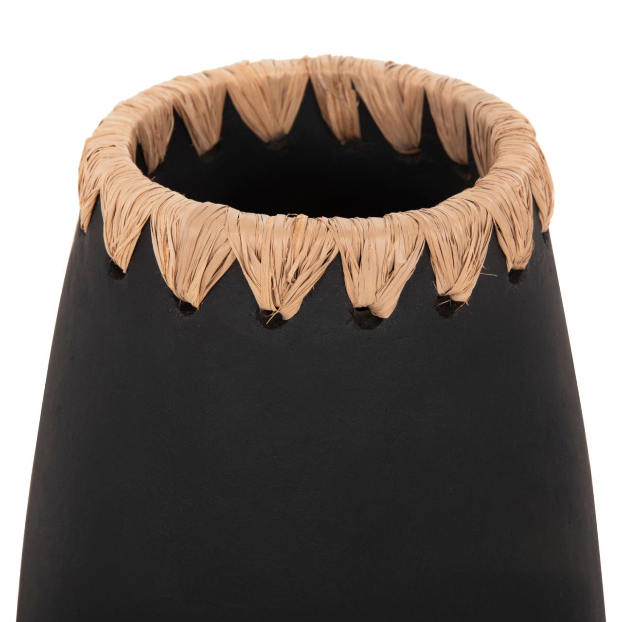 SET 3PCS DECORATIVE VASES HM4372 TERRACOTTA IN BLACK WITH STRAW WEAVING ON THE RIM [3]