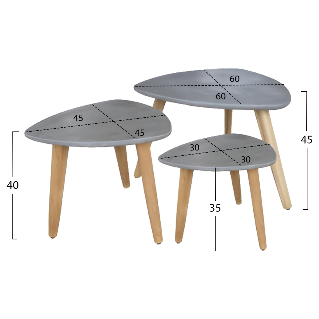 SET 3PCS SIDE TABLES PRANTIS HM10734.01 FIBER CEMENT IN GREY--ACACIA WOOD LEGS [2]