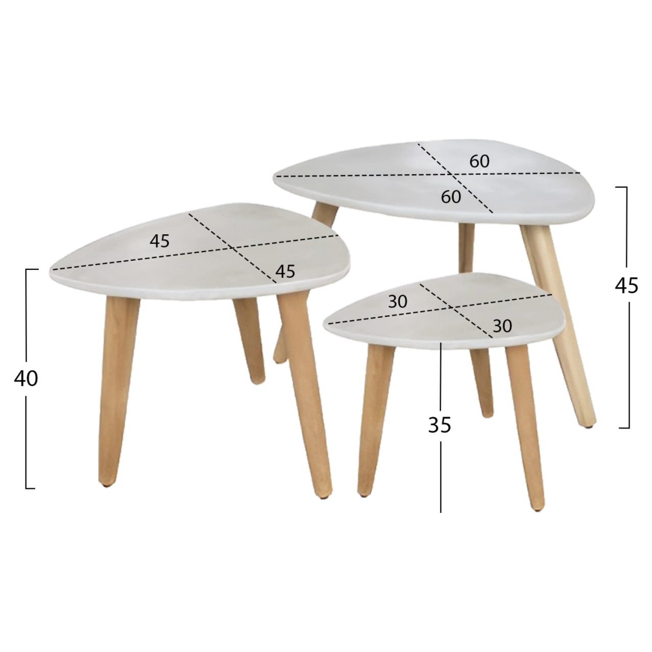 SET 3PCS SIDE TABLES PRANTIS HM10734.02 FIBER CEMENT IN BEIGE--ACACIA WOOD LEGS [2]