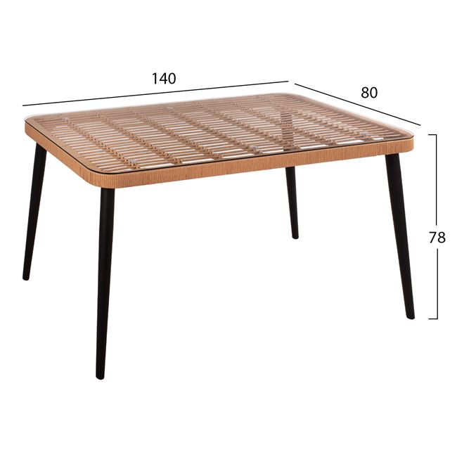 Set 5 pieces Allegra Wicker with Table 140x80x78 Beige and Black Color HM10491 [2]