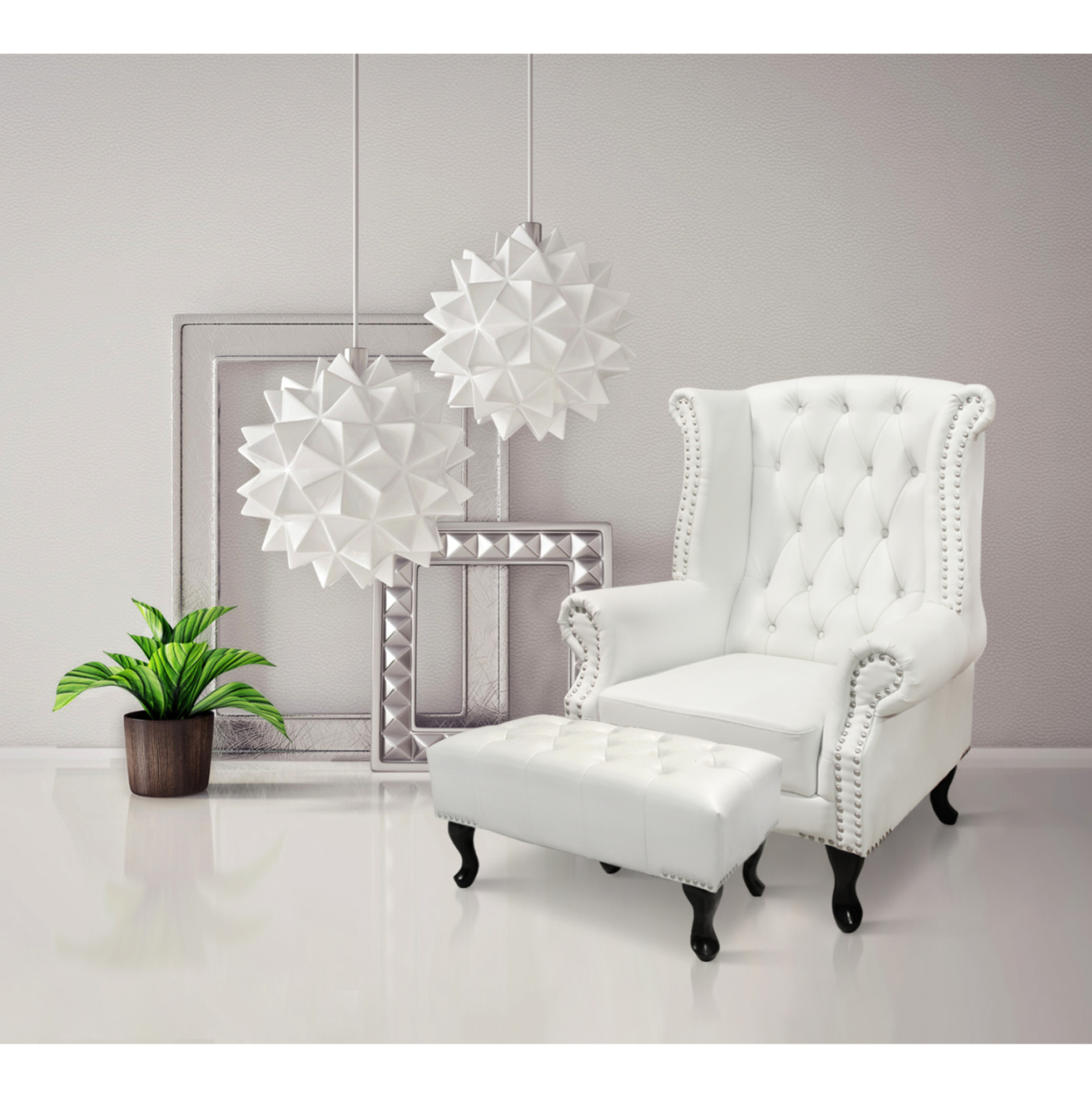 Set Armchair Polina with footstool Emma White matte [2]
