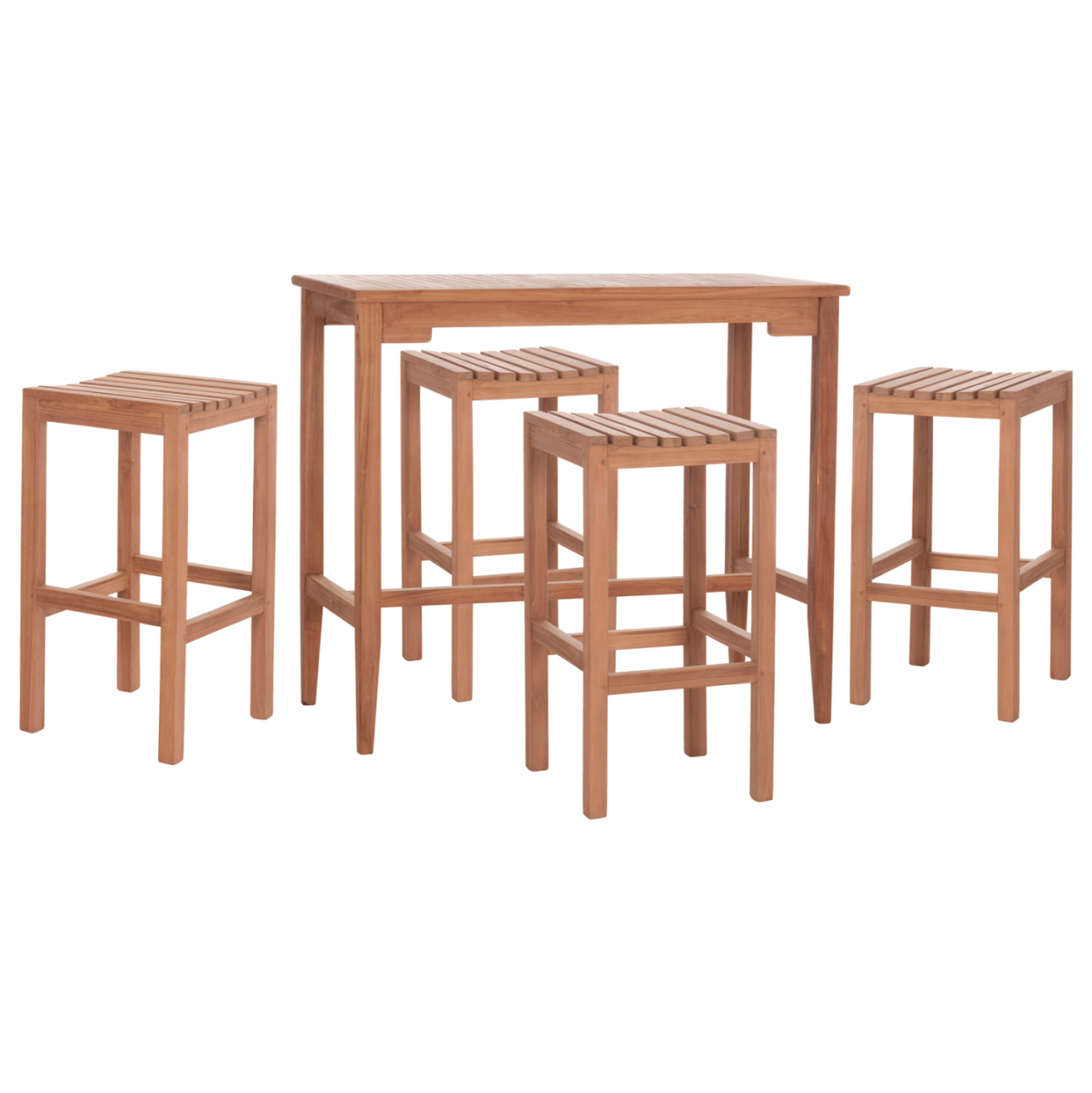 SET BAR TABLE WITH 4 BAR STOOLS NIKOL HM10916 TEAK WOOD IN NATURAL COLOR [4]