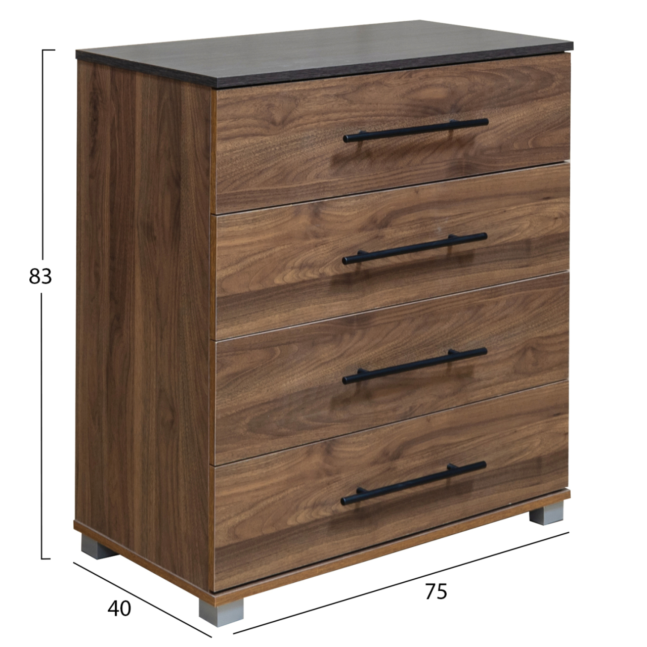 SET CHEST OF (4) DRAWERS WITH WALL MIRROR CARYS HM10889.11 MELAMINE IN WALNUT [2]