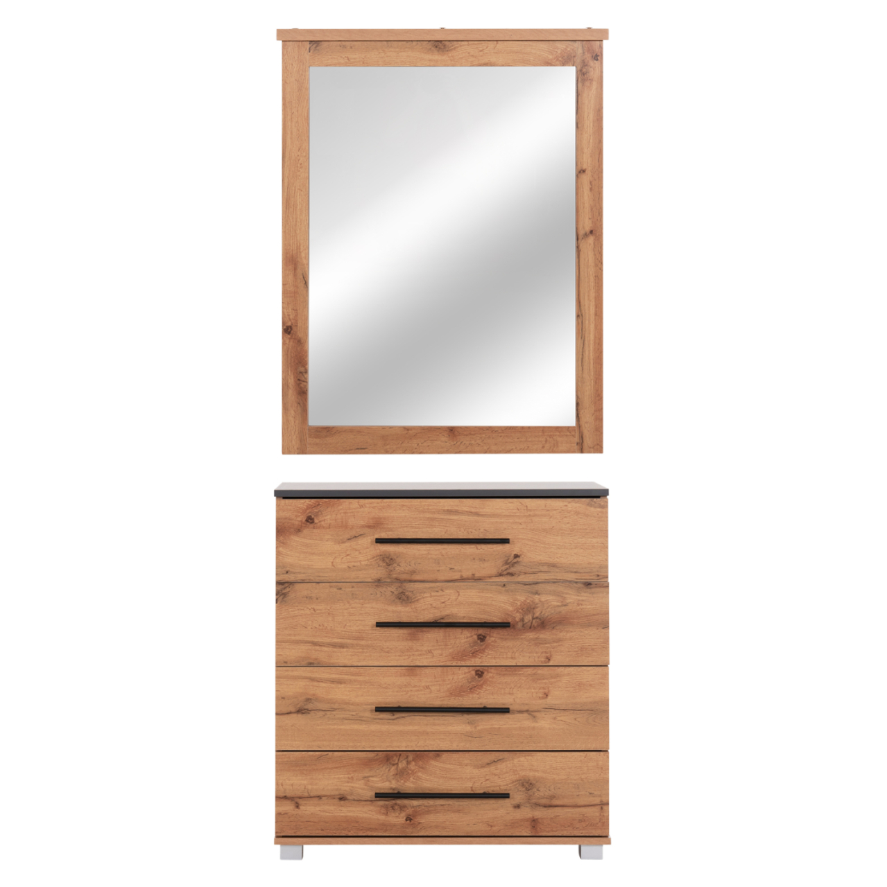 SET CHEST OF (4) DRAWERS WITH WALL MIRROR CARYS HM10889.12 MELAMINE IN NATURAL WOOD COLOR [4]