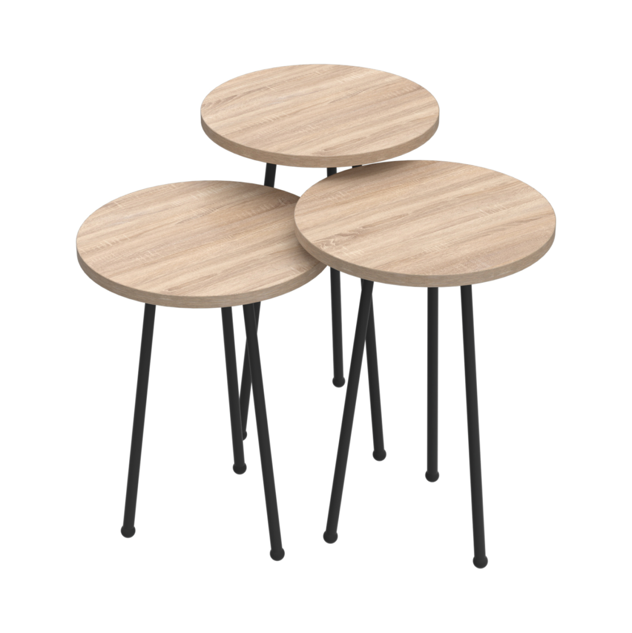 SET OF 3 ROUND SIDE TABLES KISSA HM18174.03 MELAMINE IN SONAMA COLOR-BLACK METAL LEGS [2]