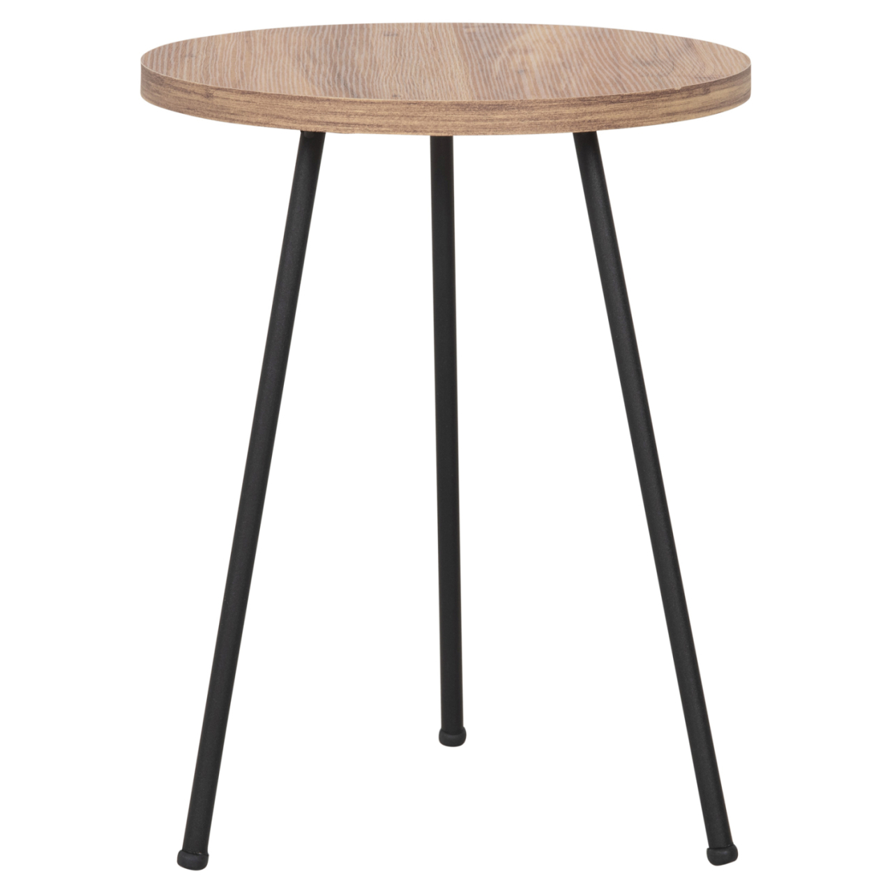 SET OF 3 ROUND SIDE TABLES KISSA HM18174.04 MELAMINE IN NATURAL WOOD COLOR-BLACK METAL LEGS [6]