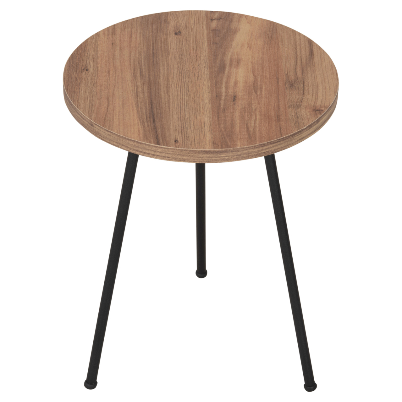 SET OF 3 ROUND SIDE TABLES KISSA HM18174.04 MELAMINE IN NATURAL WOOD COLOR-BLACK METAL LEGS [7]