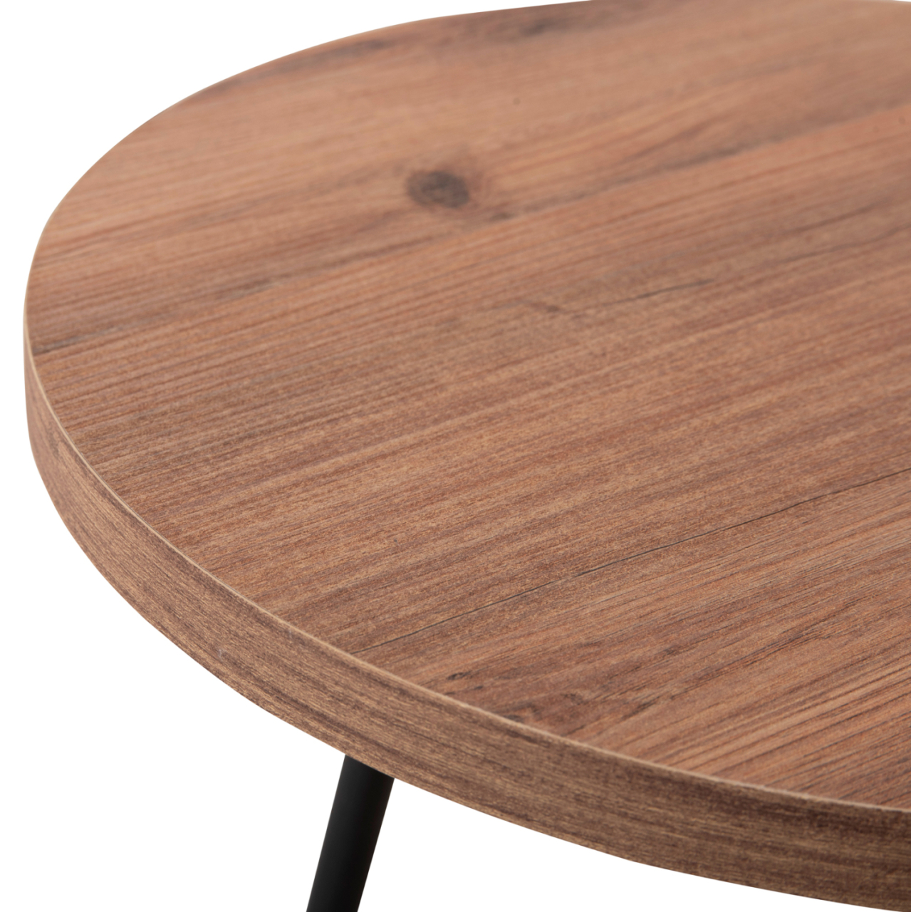 SET OF 3 ROUND SIDE TABLES KISSA HM18174.04 MELAMINE IN NATURAL WOOD COLOR-BLACK METAL LEGS [8]