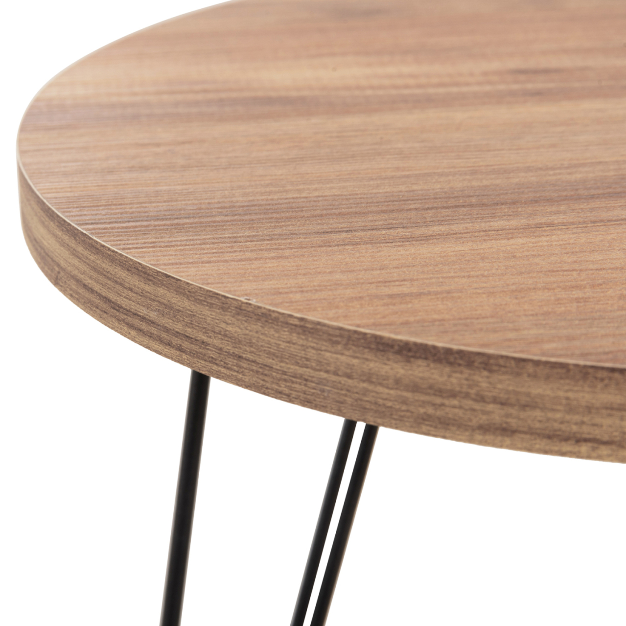 SET OF 3 ROUND SIDE TABLES NISSA HM18173.04 MELAMINE IN NATURAL WOOD COLOR-BLACK METAL LEGS [10]