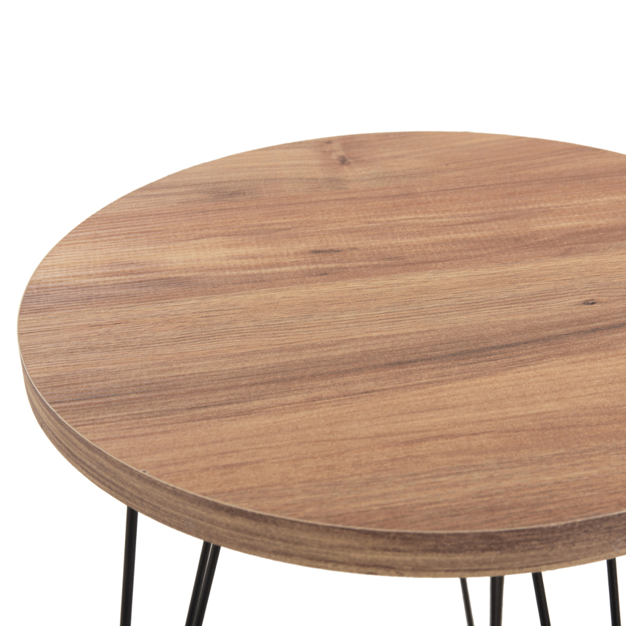 SET OF 3 ROUND SIDE TABLES NISSA HM18173.04 MELAMINE IN NATURAL WOOD COLOR-BLACK METAL LEGS [5]