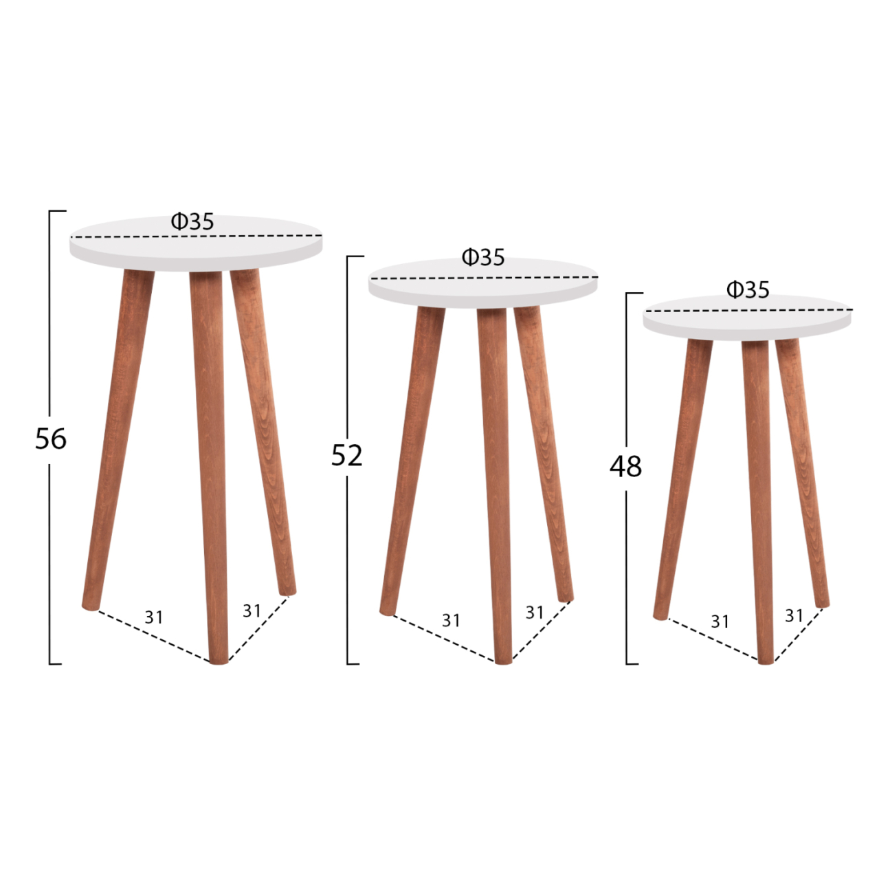 SET OF COFFEE TABLE and 3 SIDE TABLES VITAL HM18180.01 MELAMINE IN WHITE-WOODEN LEGS IN SONAMA [2]
