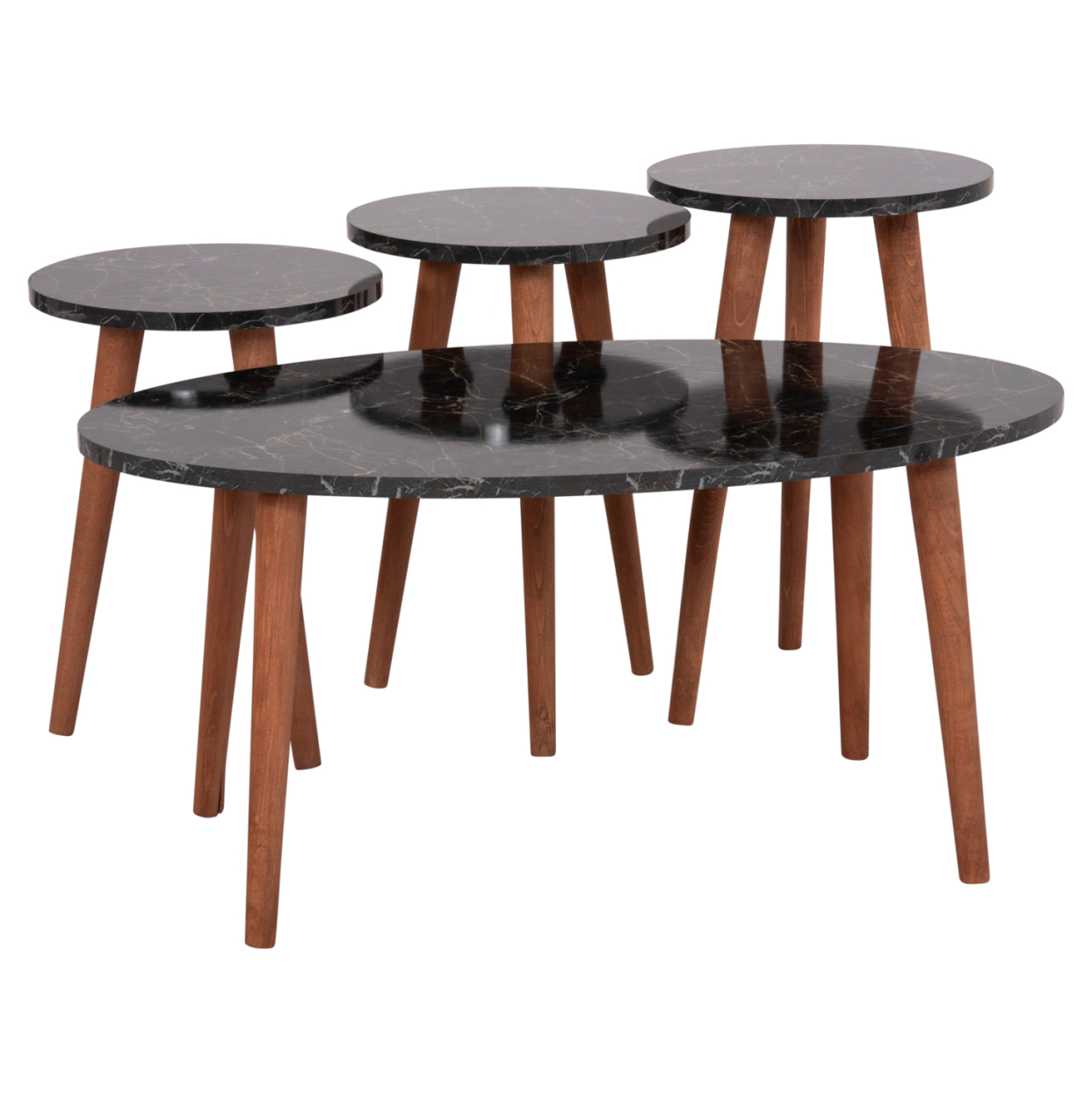 SET OF COFFEE TABLE and 3 SIDE TABLES VITAL HM18180.02 MELAMINE IN BLACK MARBLE-WOODEN LEGS IN WALNUT [4]