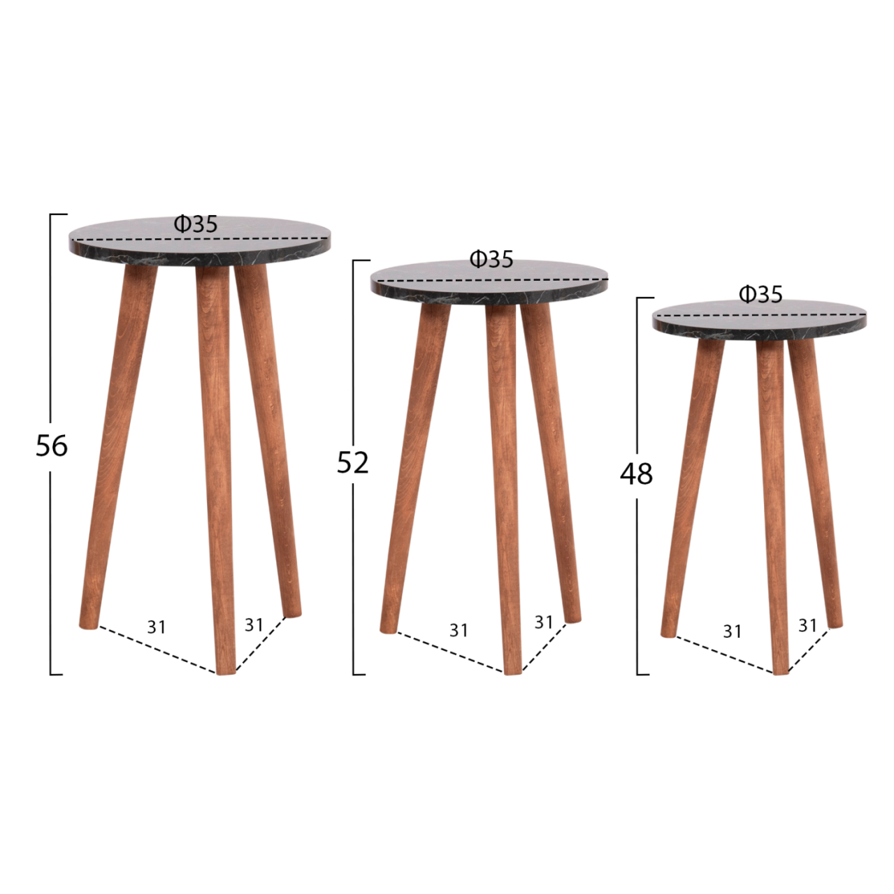 SET OF COFFEE TABLE and 3 SIDE TABLES VITAL HM18180.02 MELAMINE IN BLACK MARBLE-WOODEN LEGS IN WALNUT [2]