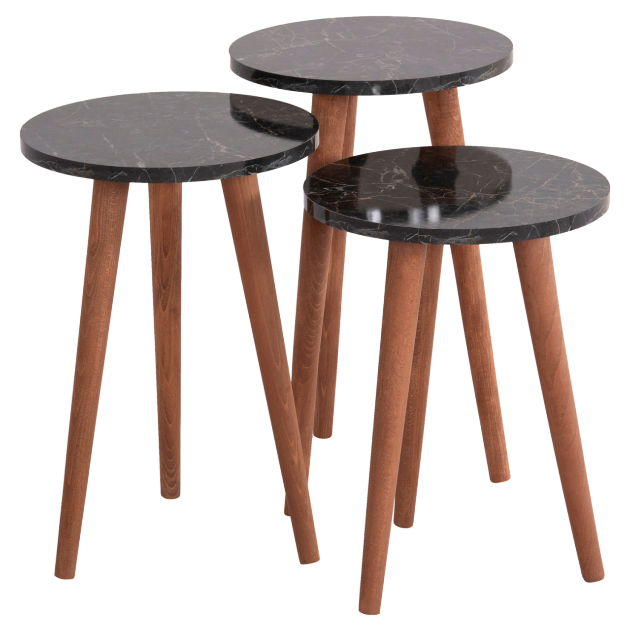 SET OF COFFEE TABLE and 3 SIDE TABLES VITAL HM18180.02 MELAMINE IN BLACK MARBLE-WOODEN LEGS IN WALNUT [5]