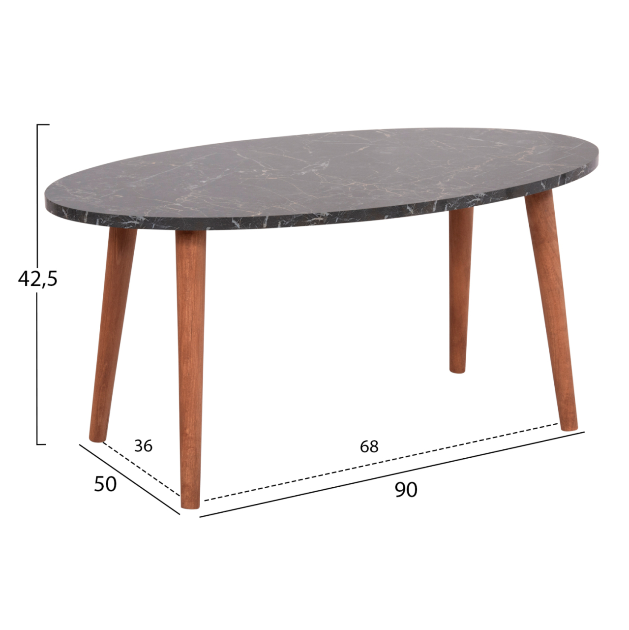 SET OF COFFEE TABLE and 3 SIDE TABLES VITAL HM18180.02 MELAMINE IN BLACK MARBLE-WOODEN LEGS IN WALNUT [3]