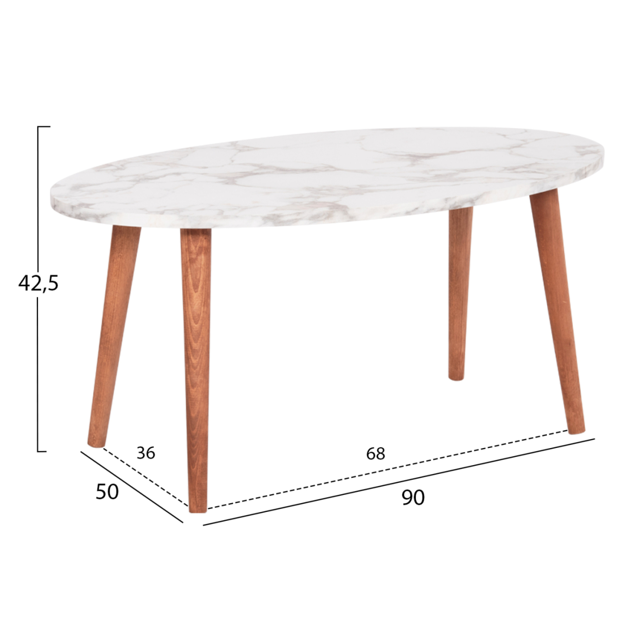 SET OF COFFEE TABLE and 3 SIDE TABLES VITAL HM18180.03 MELAMINE IN WHITE MARBLE-WOODEN LEGS IN WALNUT [3]
