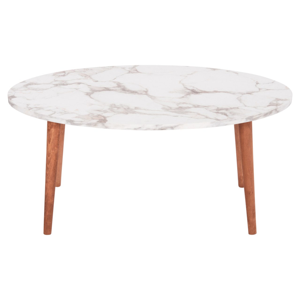SET OF COFFEE TABLE and 3 SIDE TABLES VITAL HM18180.03 MELAMINE IN WHITE MARBLE-WOODEN LEGS IN WALNUT [6]