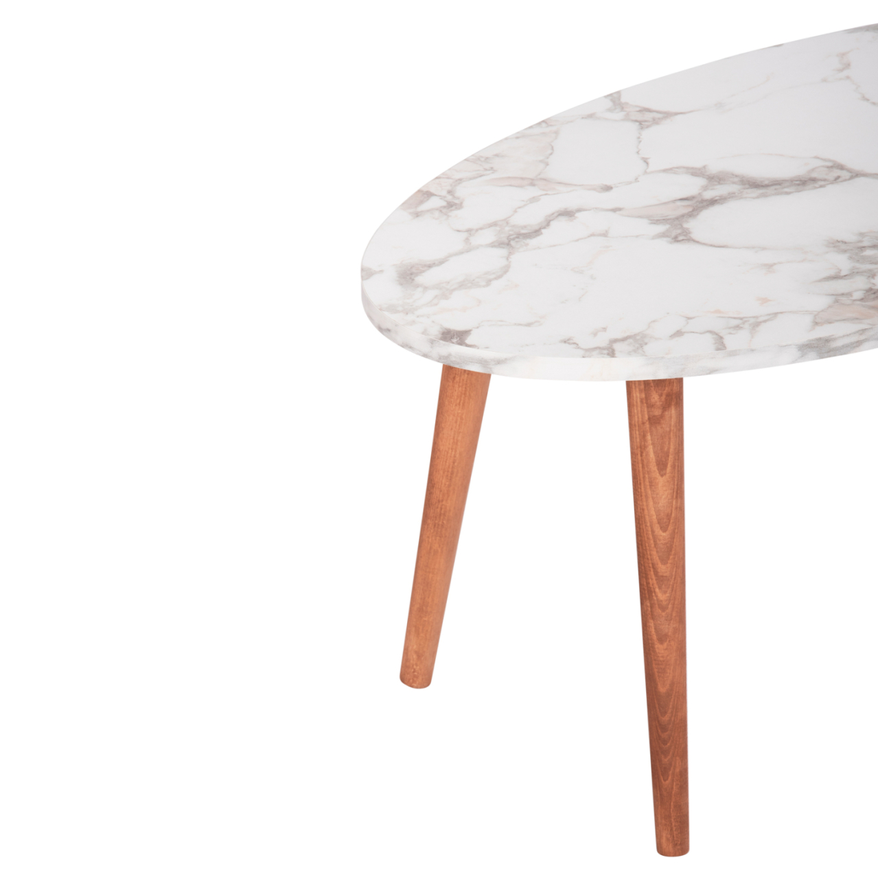 SET OF COFFEE TABLE and 3 SIDE TABLES VITAL HM18180.03 MELAMINE IN WHITE MARBLE-WOODEN LEGS IN WALNUT [8]
