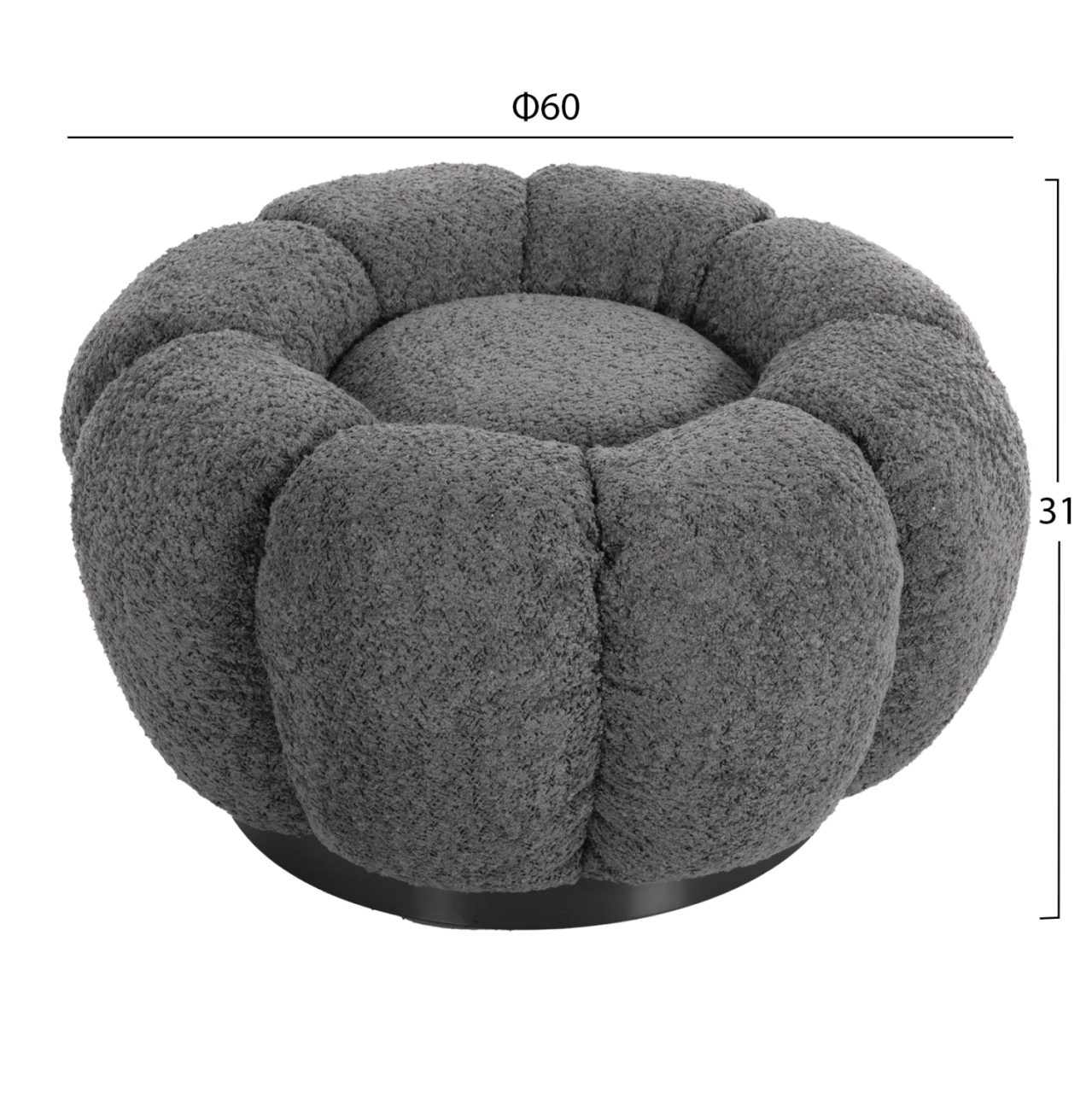 SET SWIVELLING ARMCHAIR WITH ROUND STOOL GRYMM HM10928.01 GREY BOUCLE FABRIC [3]