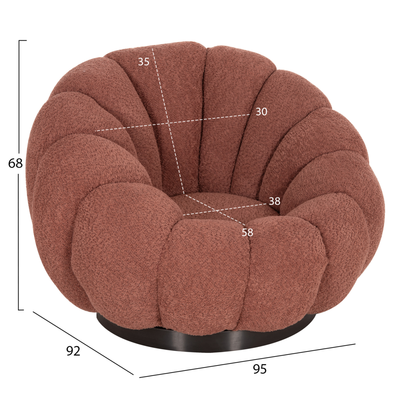 SET SWIVELLING ARMCHAIR WITH ROUND STOOL GRYMM HM10928.02 PINK BOUCLE FABRIC [2]
