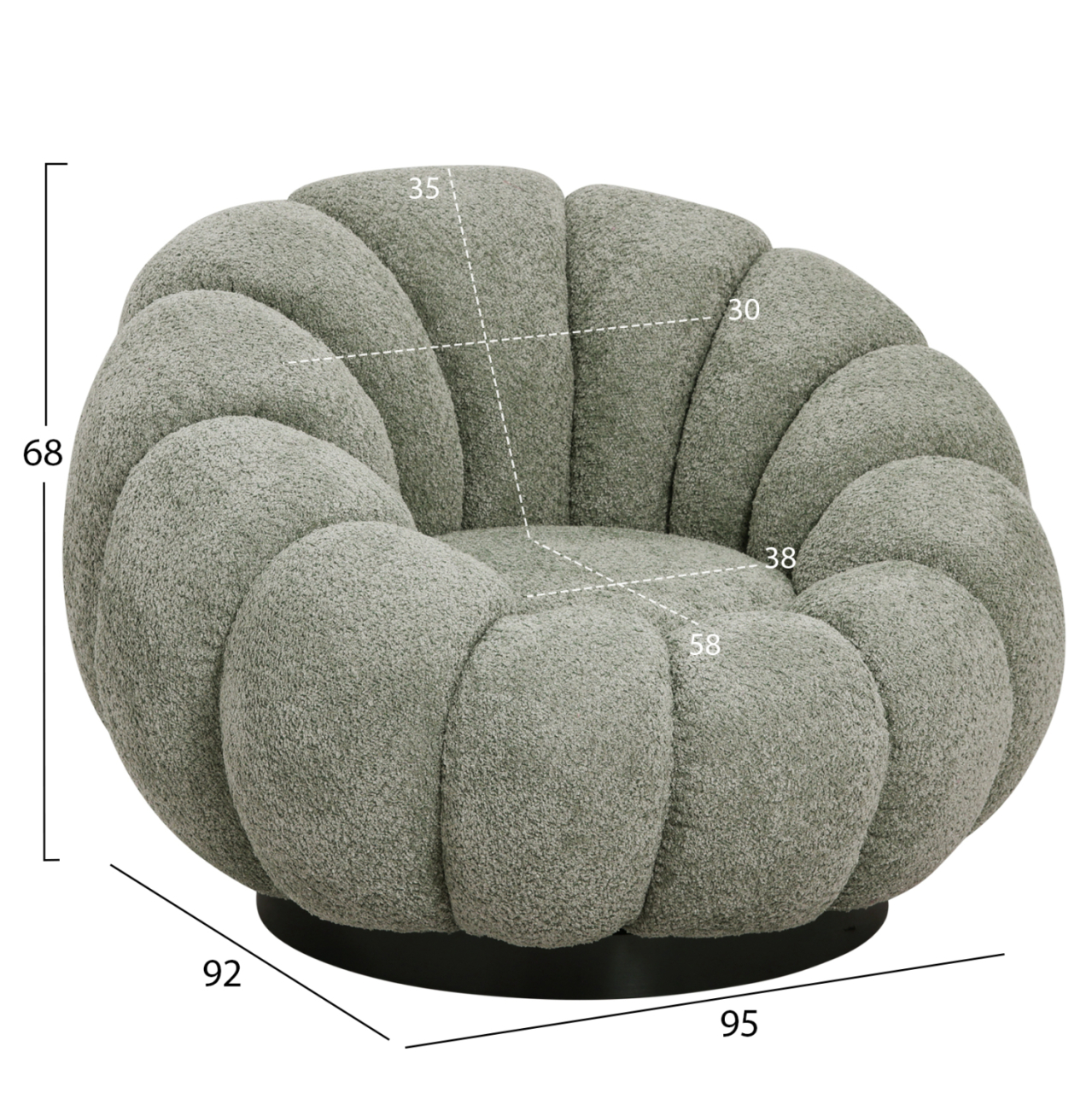 SET SWIVELLING ARMCHAIR WITH ROUND STOOL GRYMM HM10928.05 PISTACHIO GREEN BOUCLE FABRIC [2]