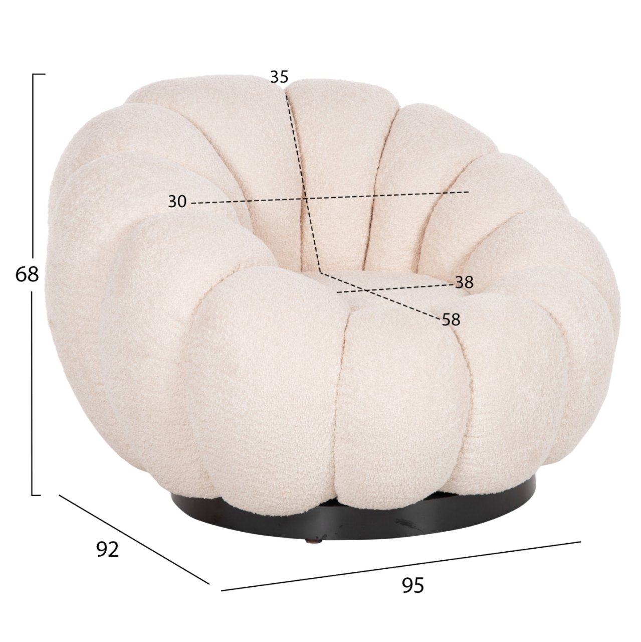 SET SWIVELLING ARMCHAIR WITH ROUND STOOL GRYMM HM10928.06 ECRU BOUCLE FABRIC [2]