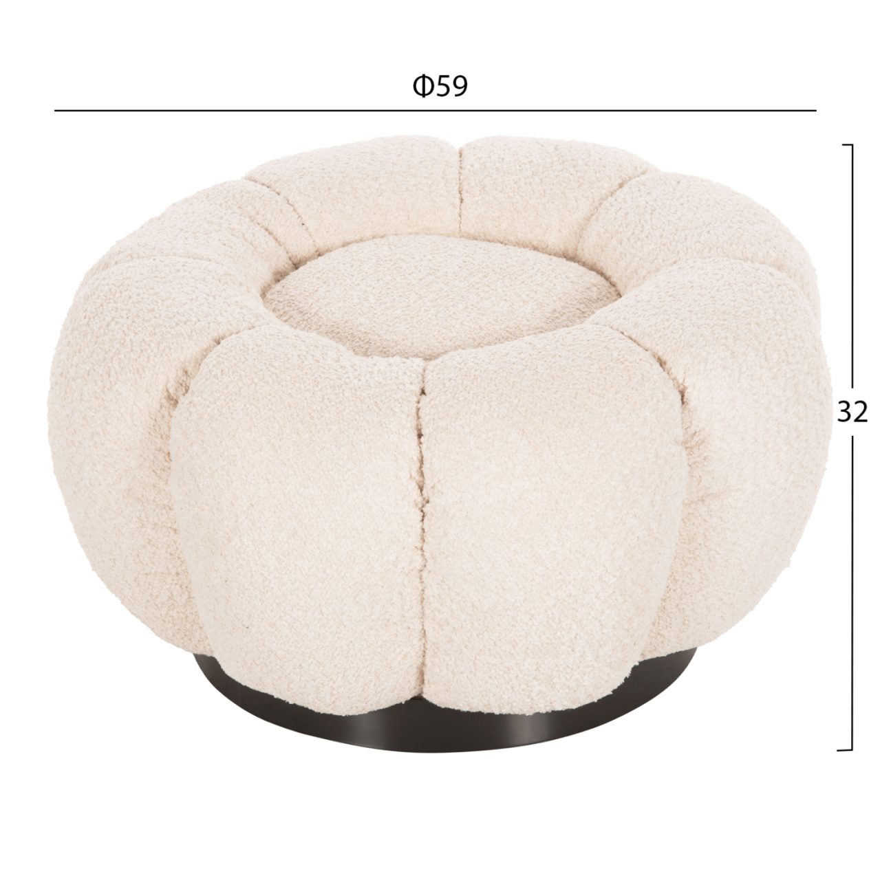 SET SWIVELLING ARMCHAIR WITH ROUND STOOL GRYMM HM10928.06 ECRU BOUCLE FABRIC [3]