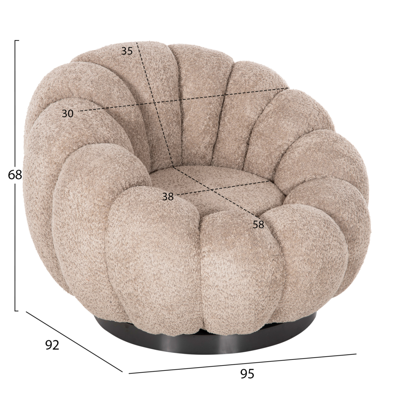 SET SWIVELLING ARMCHAIR WITH ROUND STOOL GRYMM HM10928.08 BROWNISH BEIGE BOUCLE FABRIC [2]