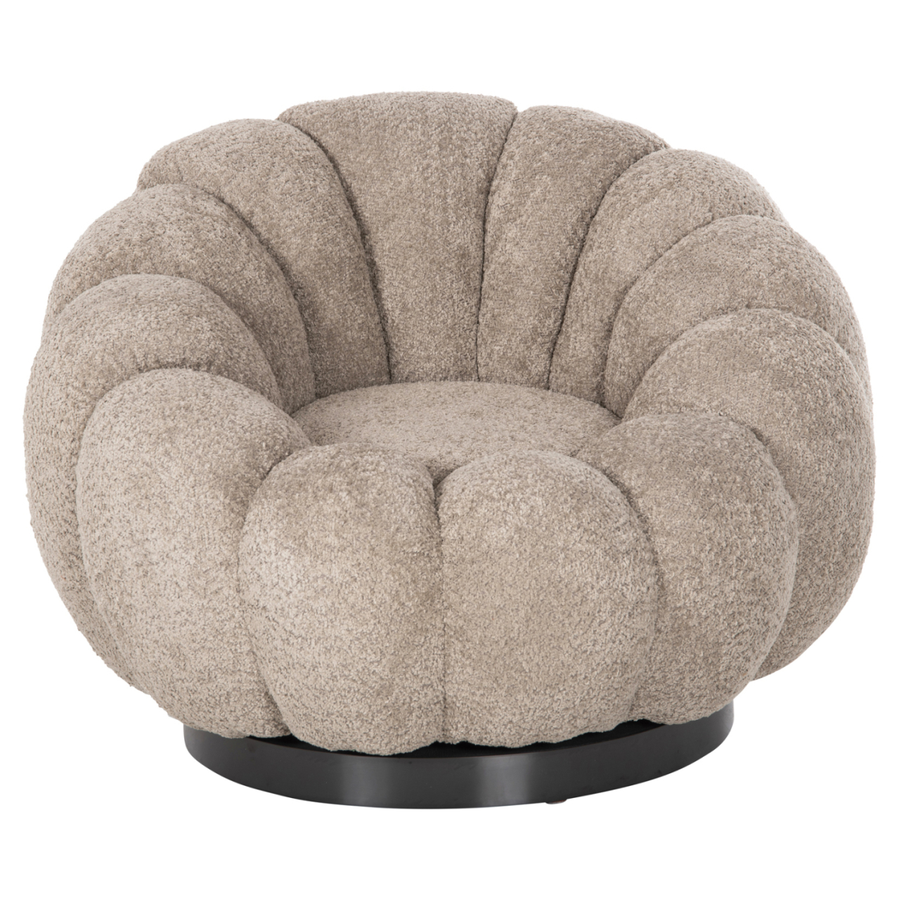 SET SWIVELLING ARMCHAIR WITH ROUND STOOL GRYMM HM10928.08 BROWNISH BEIGE BOUCLE FABRIC [7]