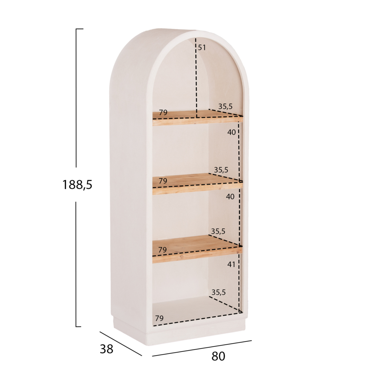 SHELVES RACK SERIES SANTORINI HM18044 MDF IN OFF-WHITE-SHELVES MADE OF FIR WOOD IN NATURAL COLOR 80x38x188.5Hcm. [2]