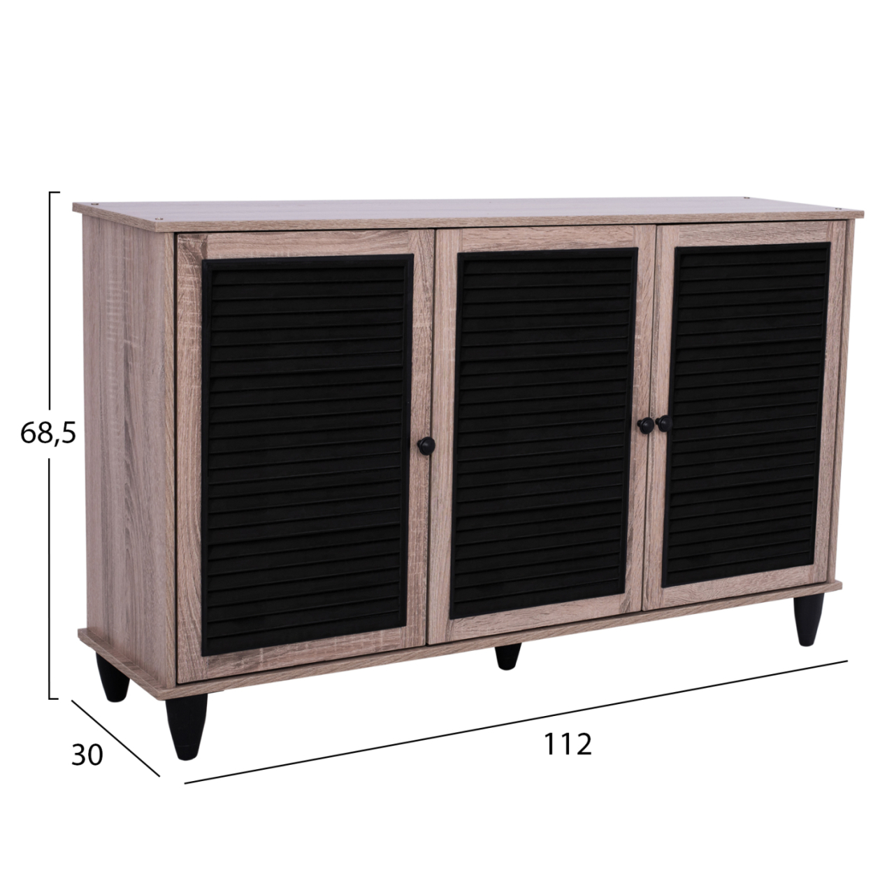 Shoe Cabinet 3 Door MCKENNA HM2267.02 melamine Sonama - black color 112x30x68,5 cm [2]