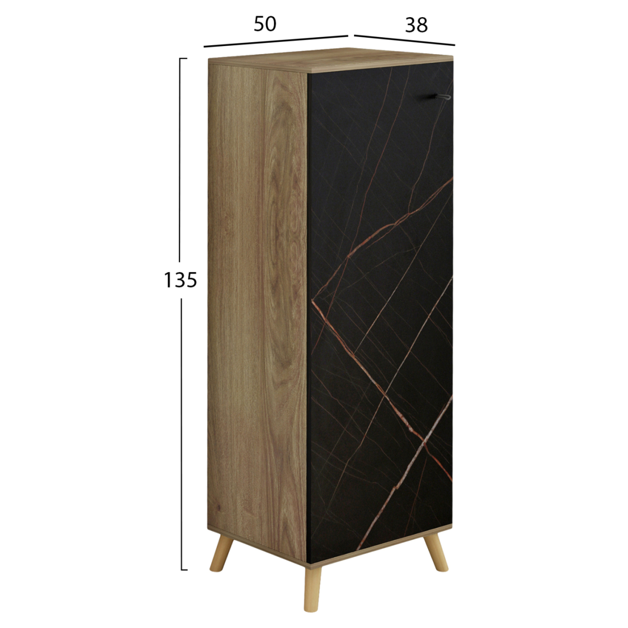 SHOE CABINET ALVARO HM8954.13 MELAMINE IN SONAMA-BLACK MARBLE 50Χ38Χ135Hcm. [2]