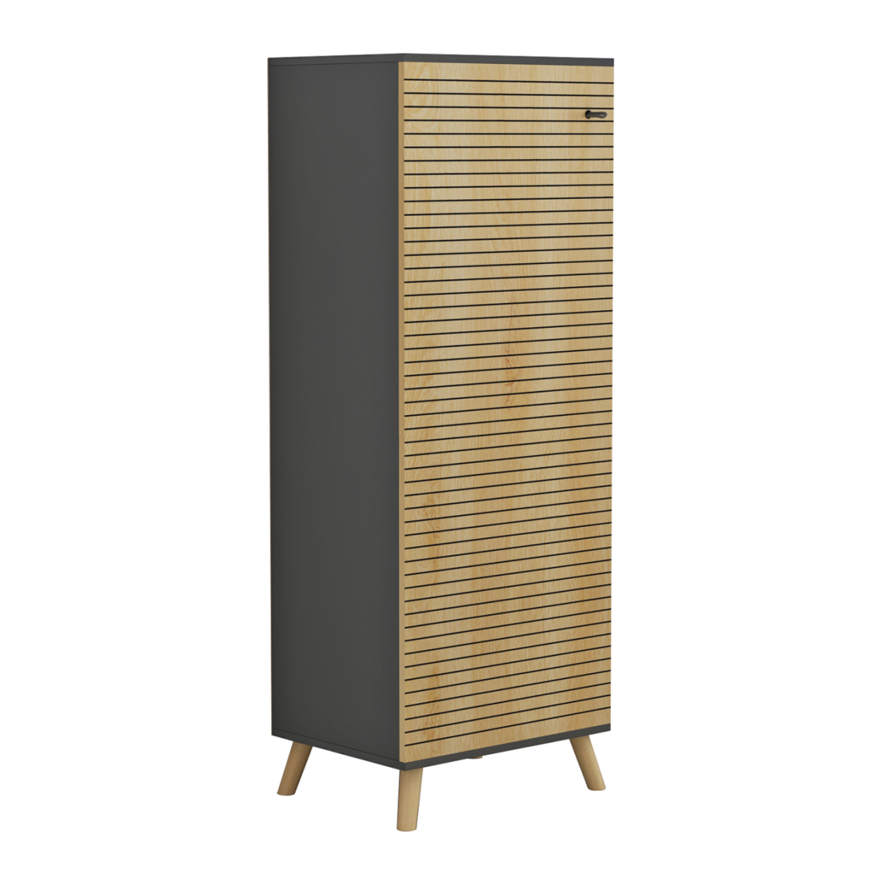 SHOE CABINET ALVARO HM8954.15 MELAMINE IN ANTHRACITE-NATURAL WOOD 50Χ38Χ135Hcm. [6]