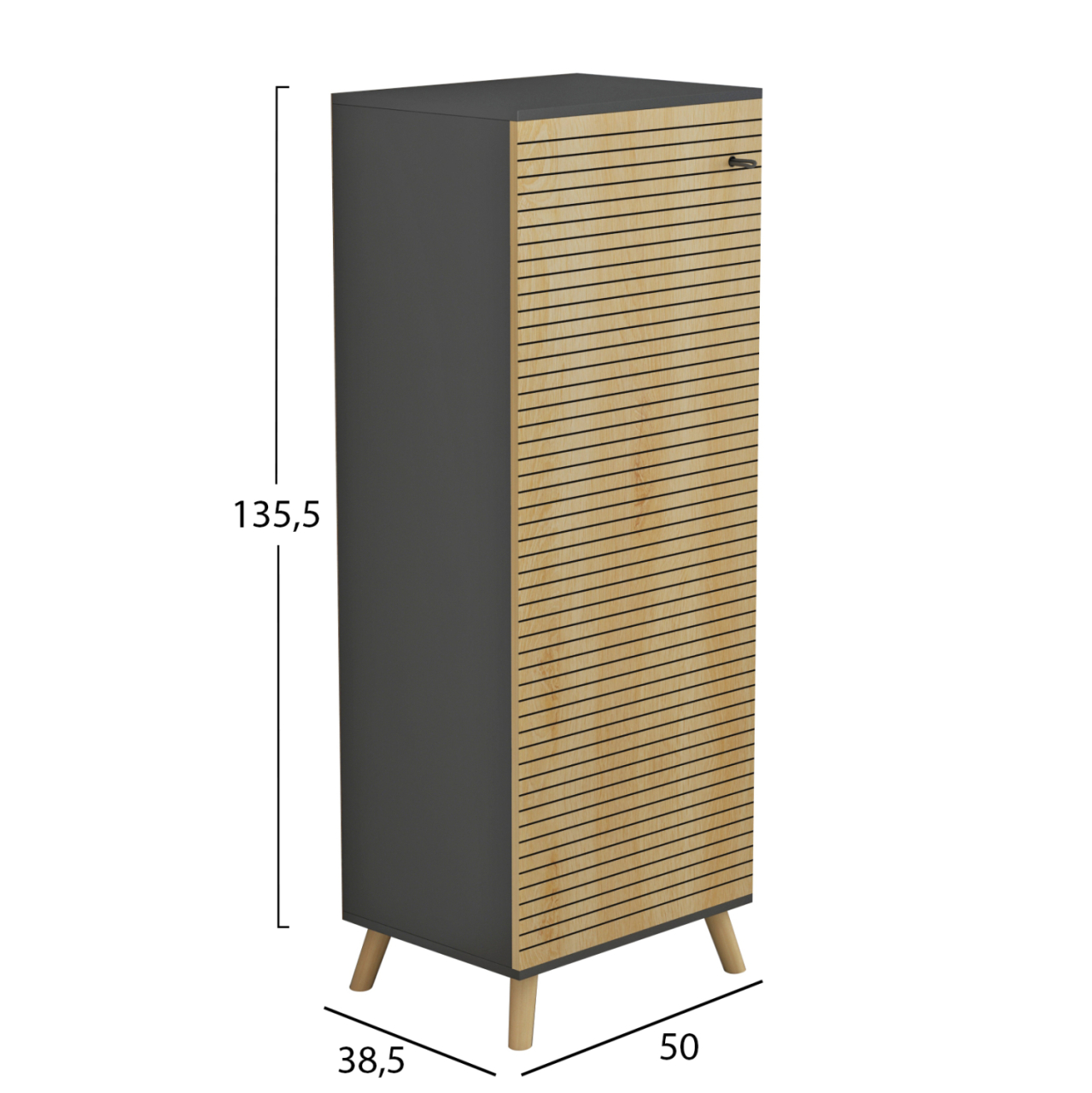 SHOE CABINET ALVARO HM8954.15 MELAMINE IN ANTHRACITE-NATURAL WOOD 50Χ38Χ135Hcm. [2]
