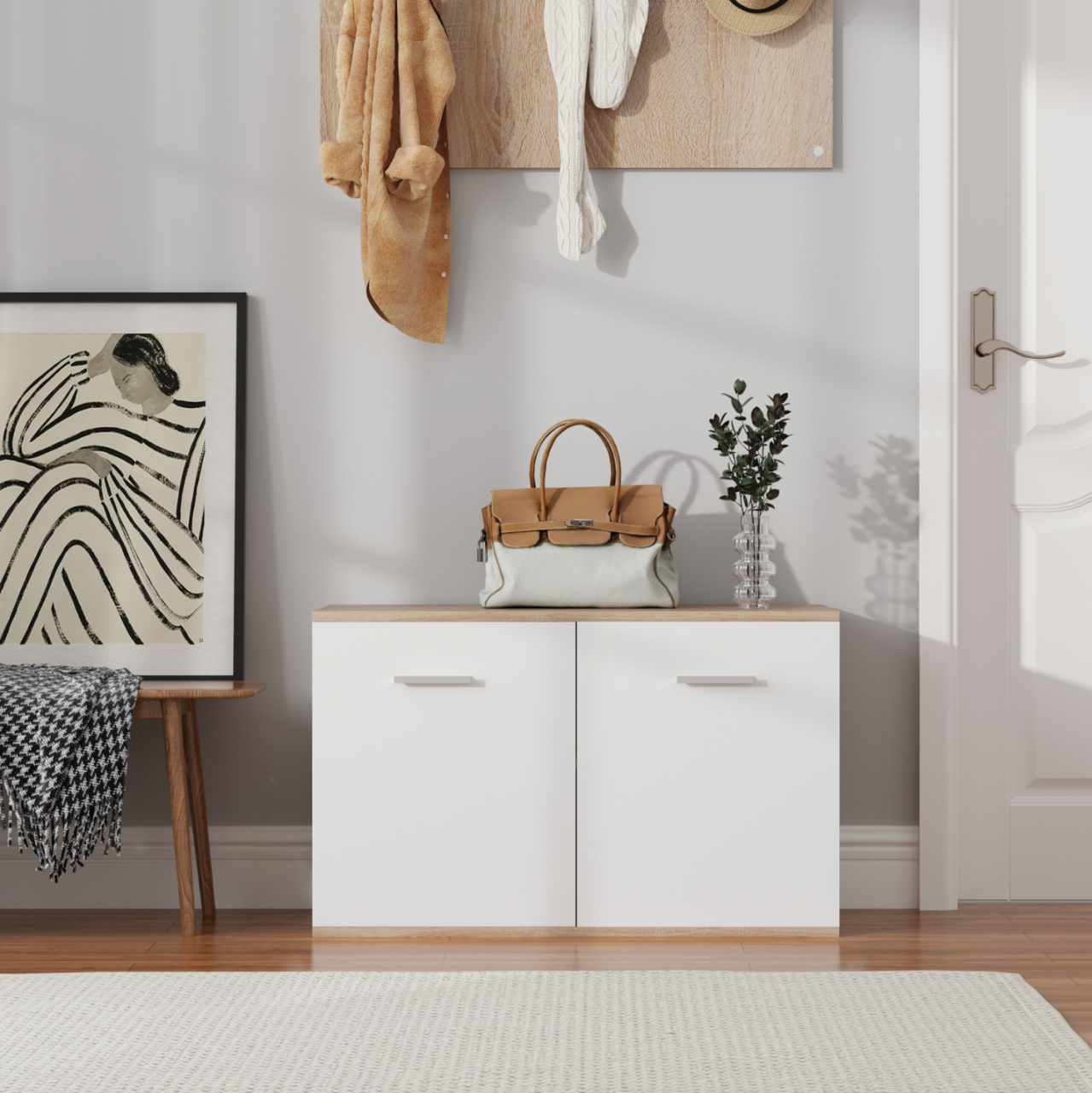 SHOE CABINET DIONNE HM4363 MELAMINE IN SONAMA-WHITE 80x35x46Hcm. [4]