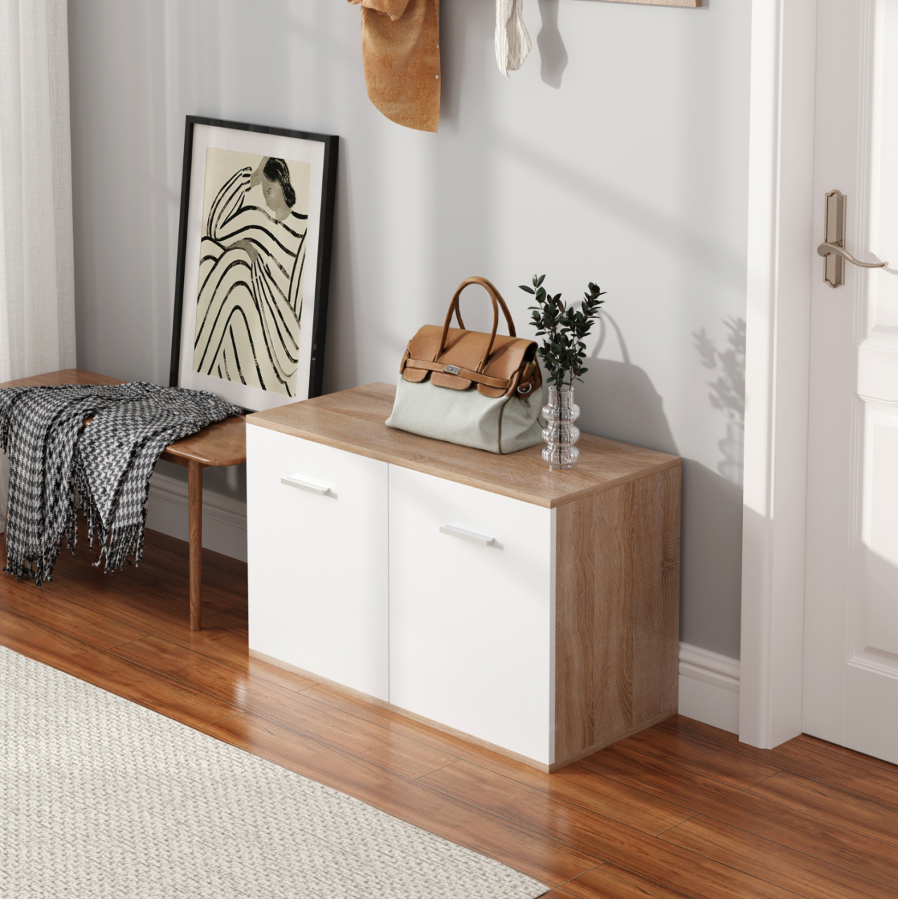 SHOE CABINET DIONNE HM4363 MELAMINE IN SONAMA-WHITE 80x35x46Hcm. [3]