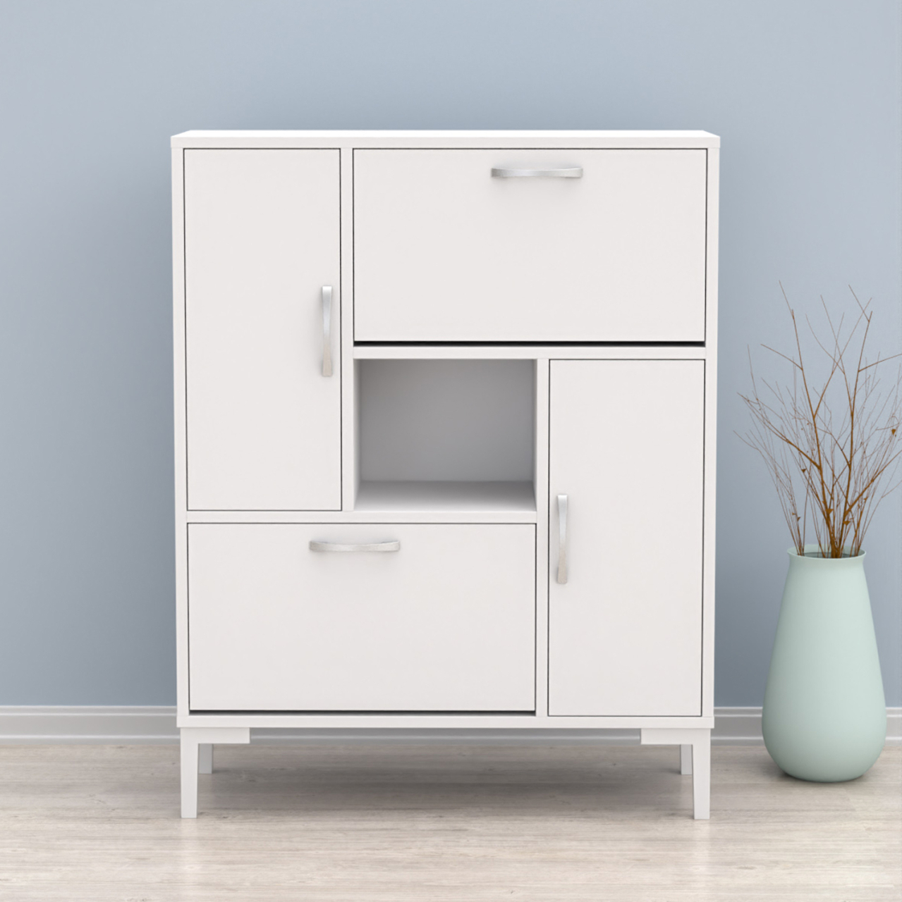 SHOE CABINET MEDY HM18187.03 MELAMINE IN WHITE-WHITE LEGS 86,5x30x109Hcm. [6]