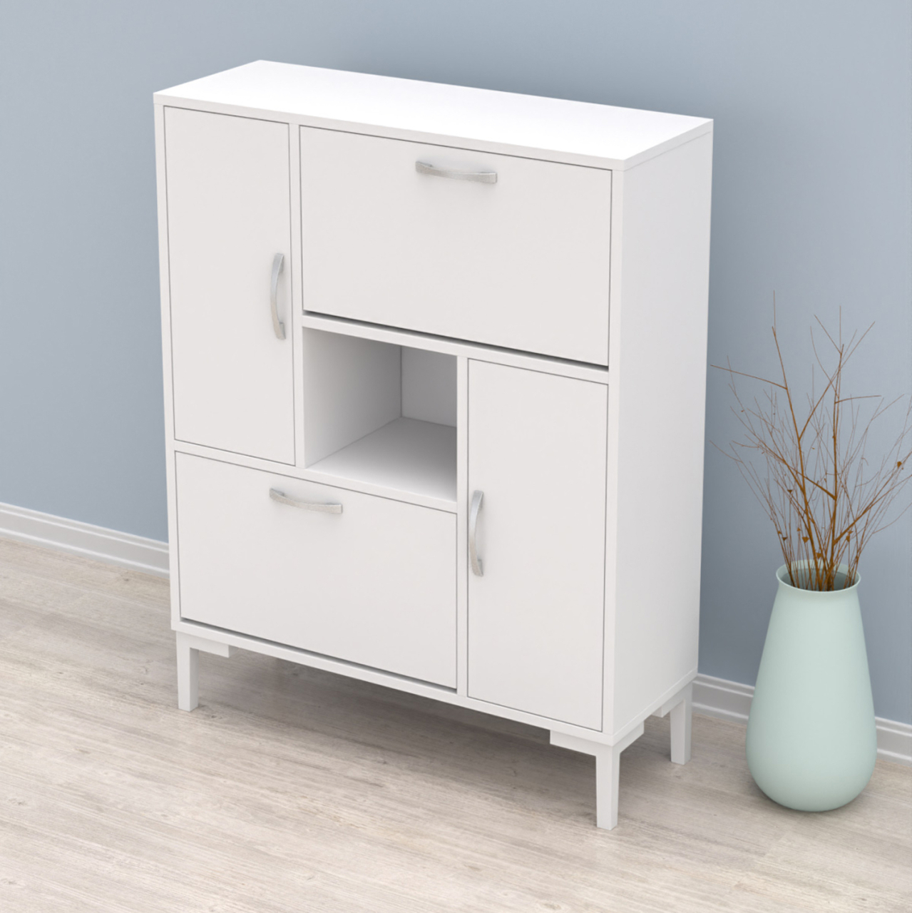 SHOE CABINET MEDY HM18187.03 MELAMINE IN WHITE-WHITE LEGS 86,5x30x109Hcm. [4]