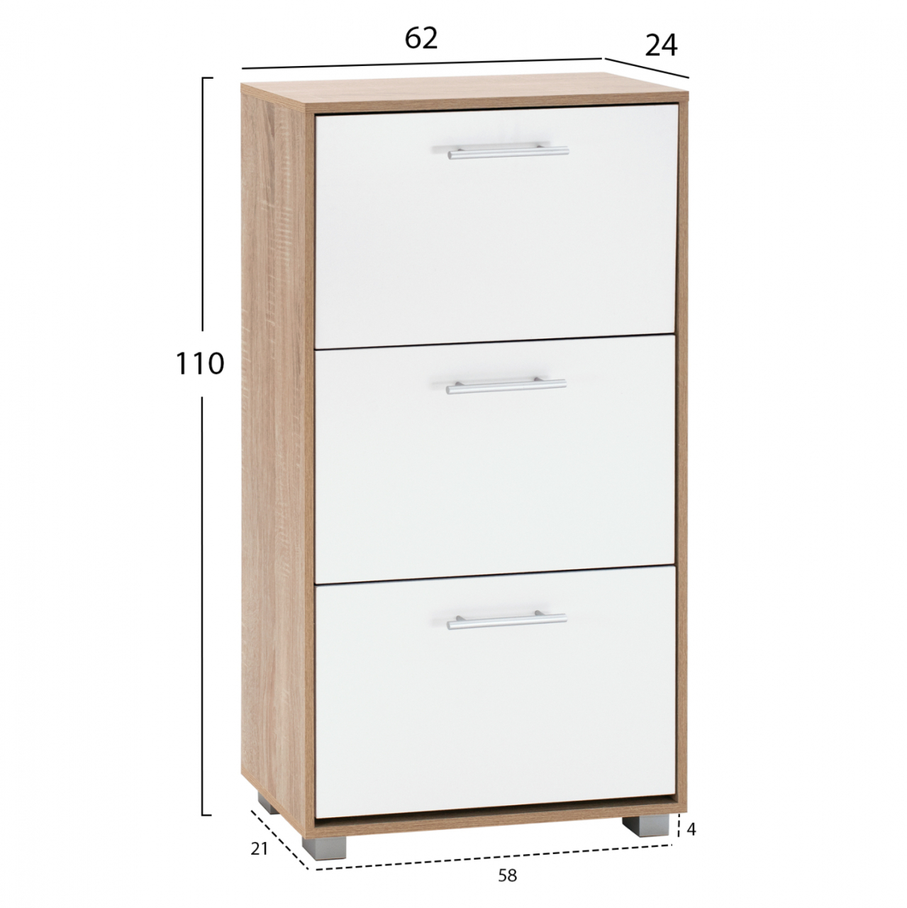 Shoe Cabinet Melamine 3seater HM2221.06 Sonama-White 62x24x110cm [2]