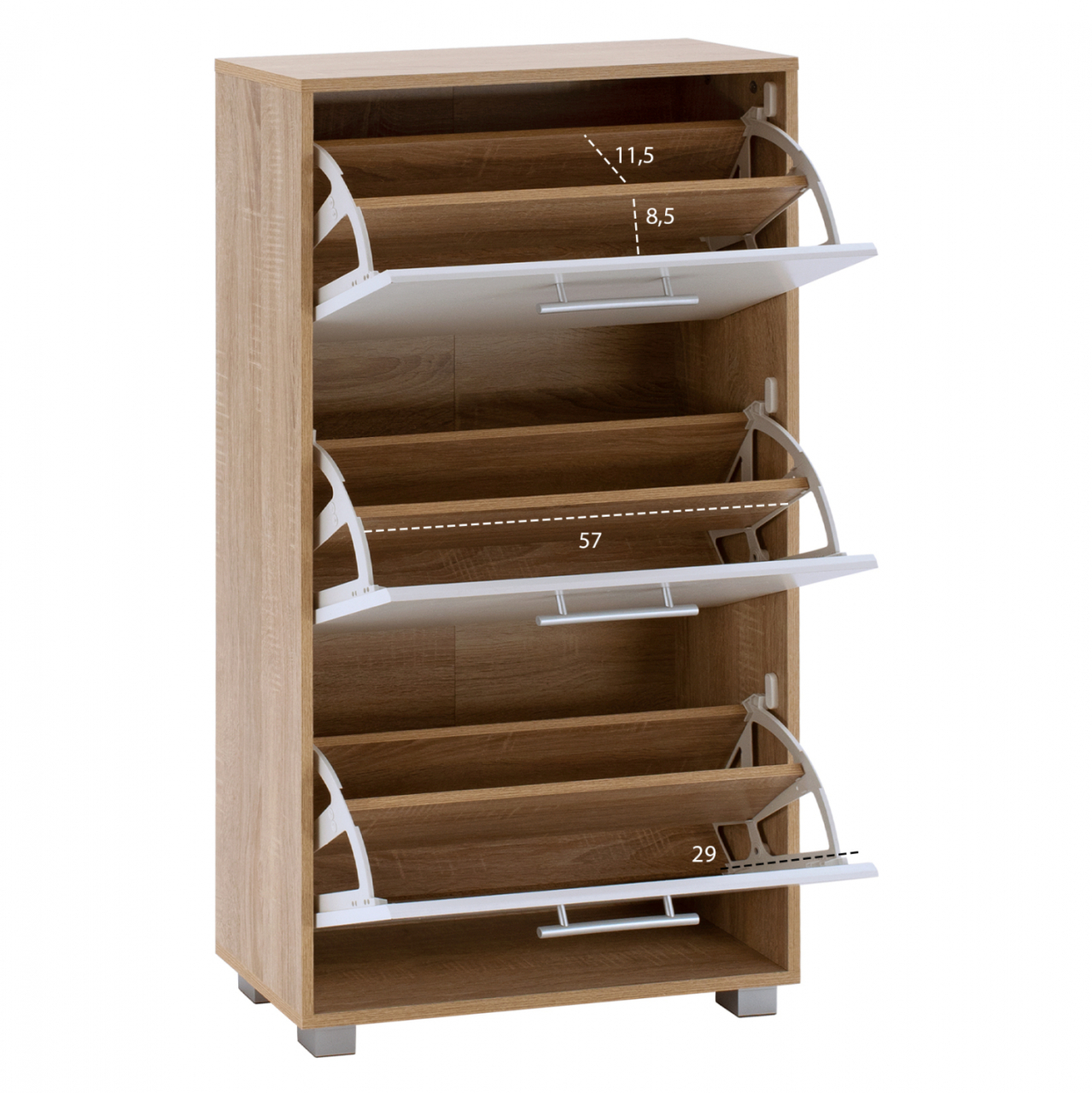 Shoe Cabinet Melamine 3seater HM2221.06 Sonama-White 62x24x110cm [3]