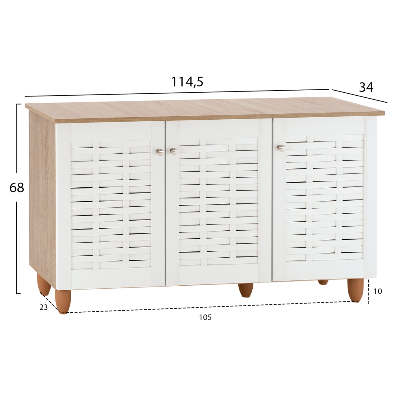Shoe Cabinet Melamine with 3 Doors HM2211.06 Sonama-White 114,5x34x68cm [2]