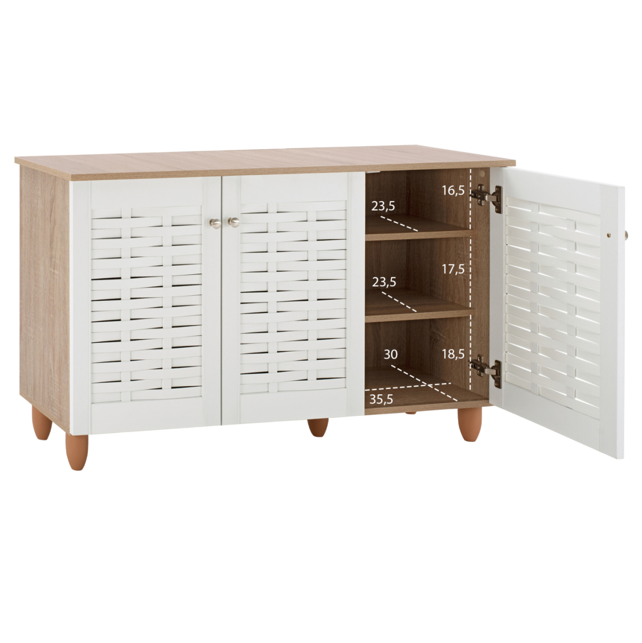 Shoe Cabinet Melamine with 3 Doors HM2211.06 Sonama-White 114,5x34x68cm [4]