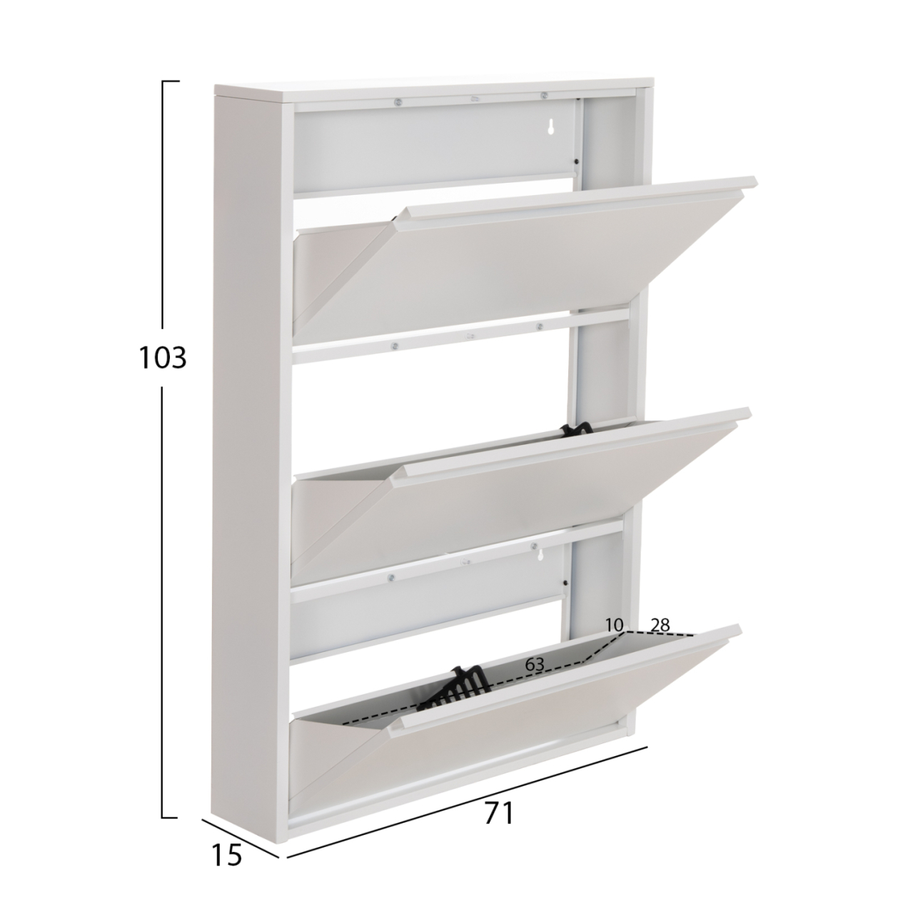 SHOE CABINET STARK HM6633.02 METAL IN WHITE--3 MAGNETIC DOORS 71x15x103Hcm. [2]