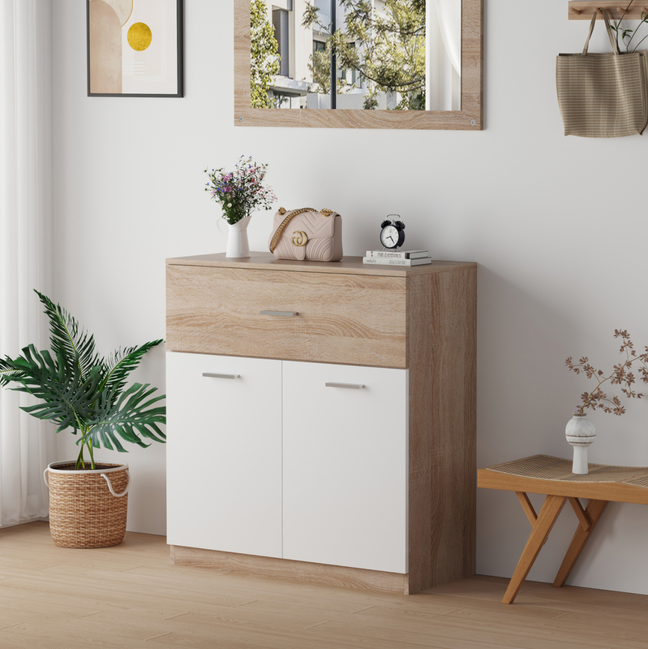 SHOE CABINET WITH DRAWER DIONNE HM4362 MELAMINE IN SONAMA-WHITE 80x35x84Hcm. [5]
