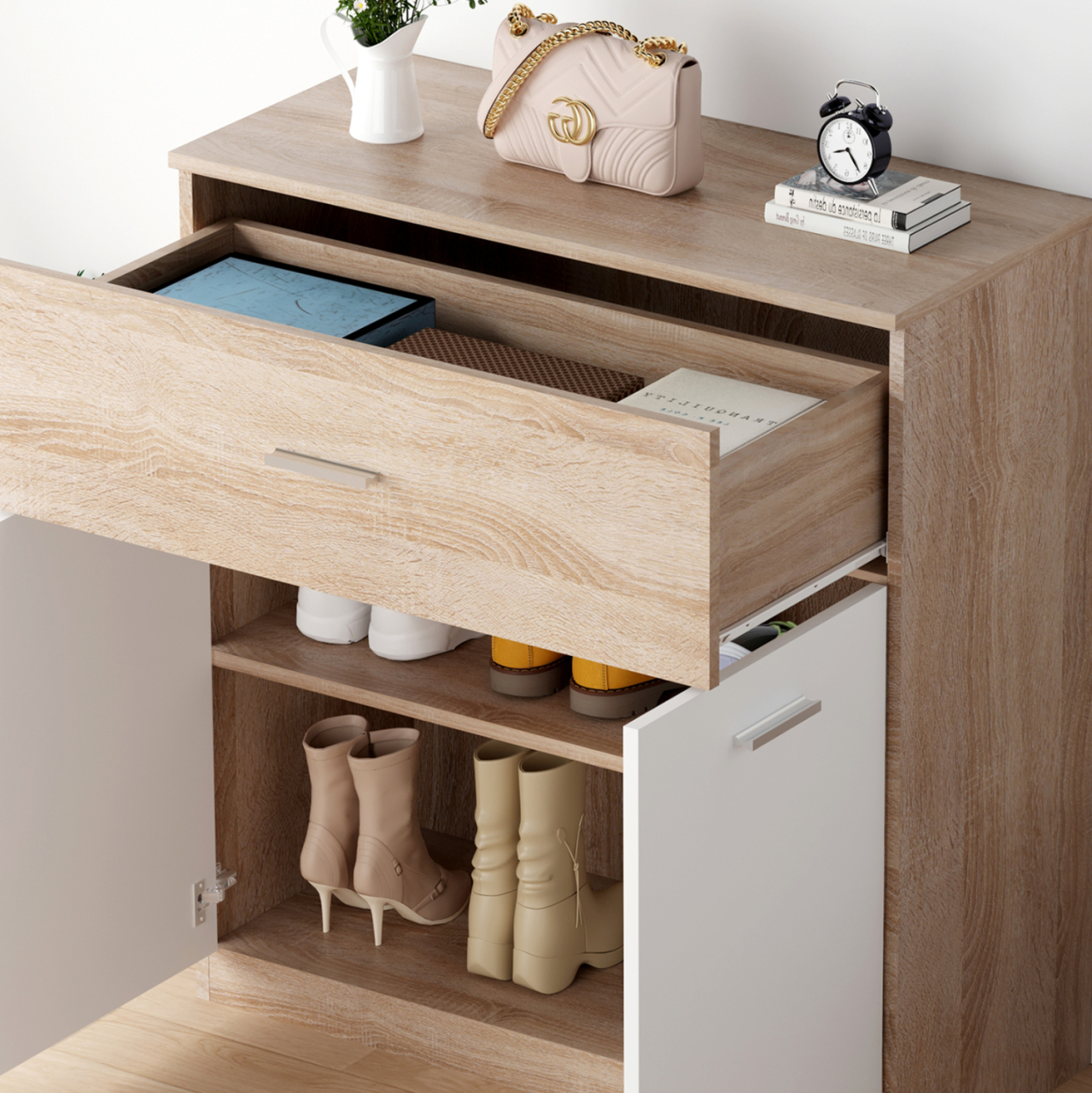 SHOE CABINET WITH DRAWER DIONNE HM4362 MELAMINE IN SONAMA-WHITE 80x35x84Hcm. [6]