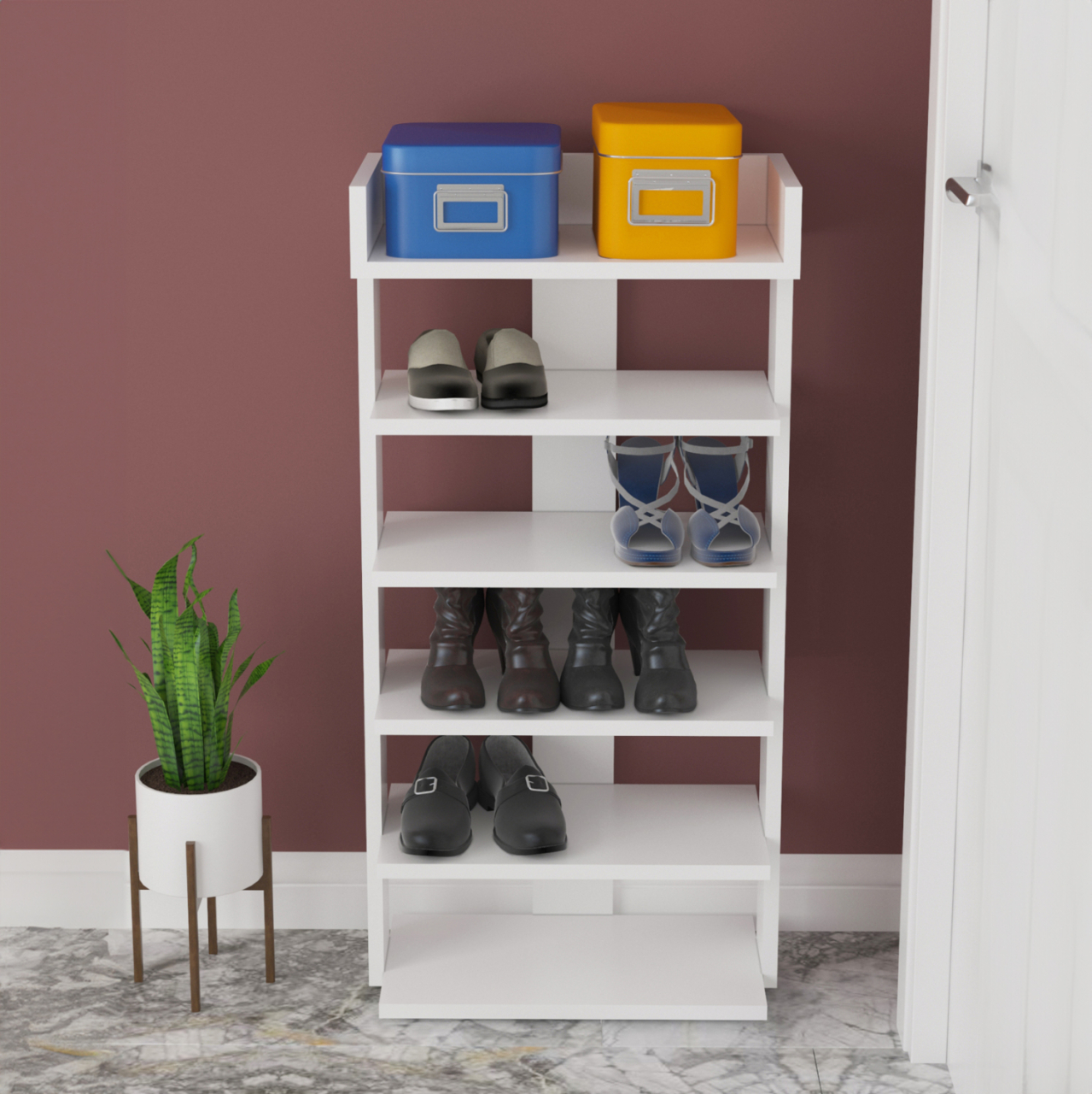 SHOE RACK RIBBER HM18191.01 MELAMINE IN WHITE COLOR 73x30x142Hcm. [4]